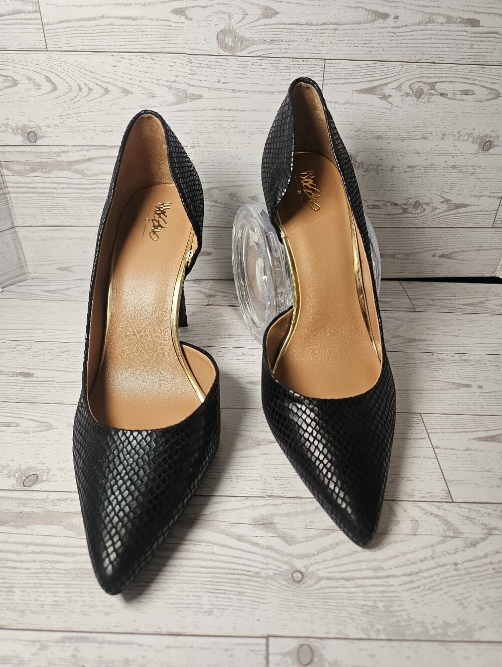 Mossimo Black Faux Snakeskin Pointed Toe Heels Size 11 Excellent Condition